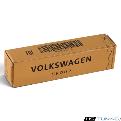 HS Tuning genuine VW Audi spark plug box featuring 06K-905-601-M part number and Volkswagen Group branding