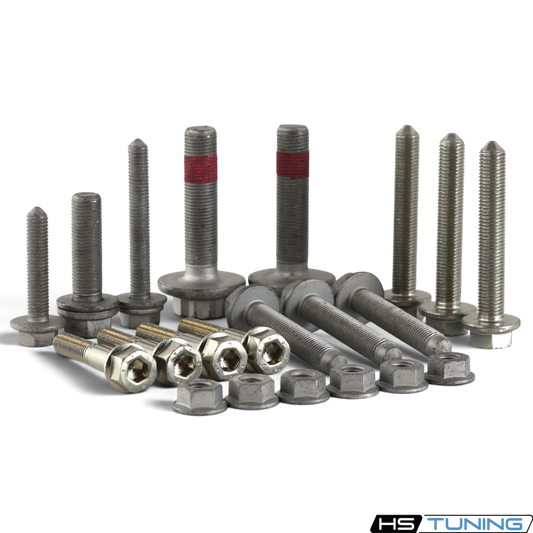 HS Tuning genuine VW/Audi transmission hardware kit with various bolts and nuts for Mk8 Golf maintenance and transmission replacemement