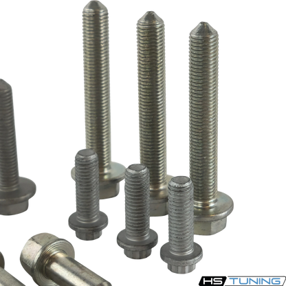 HS Tuning Genuine VW/Audi transmission hardware kit featuring various steel torque-to-yield bolts for Mk7 and Mk8 Golf