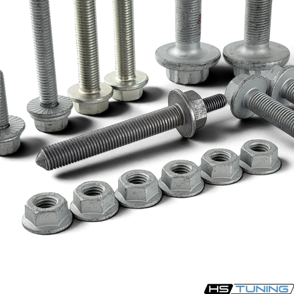 HS Tuning Genuine VW/Audi transmission hardware kit featuring assorted steel bolts and nuts for MK5 and MK6 platforms.