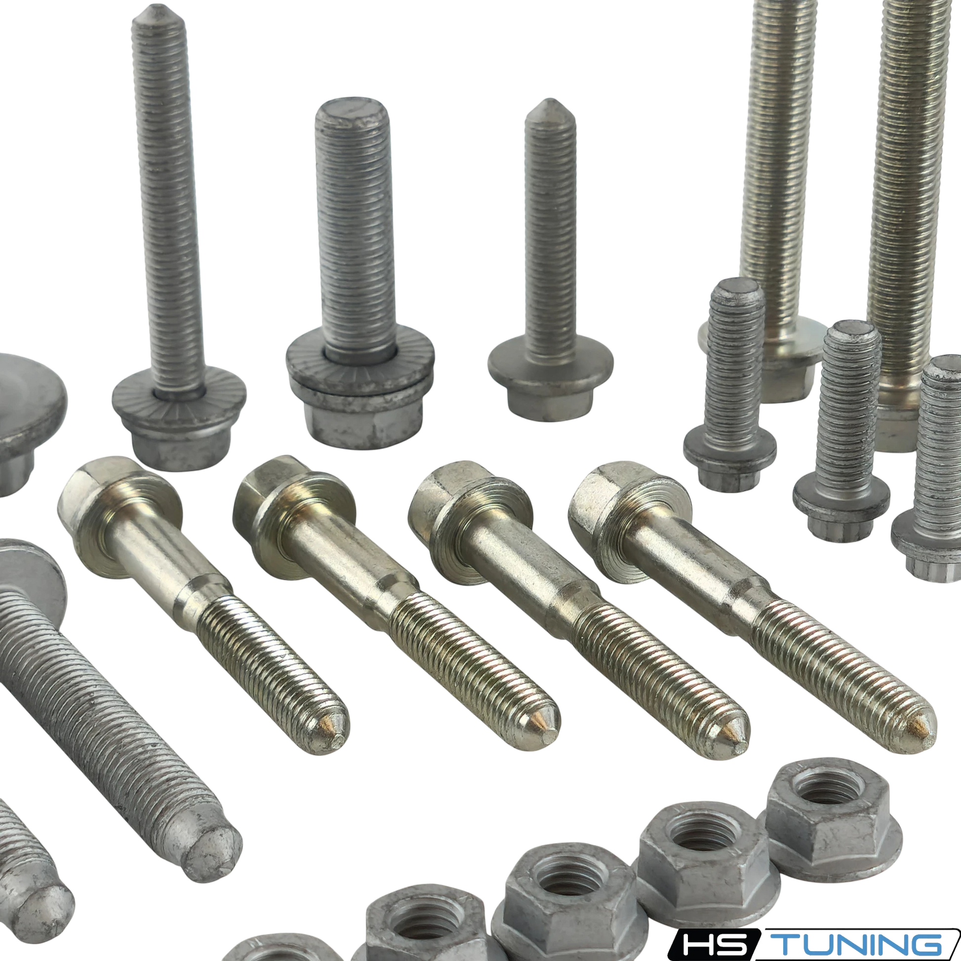 HS Tuning Genuine VW/Audi transmission hardware kit featuring various steel bolts and nuts for Golf GTI and R models