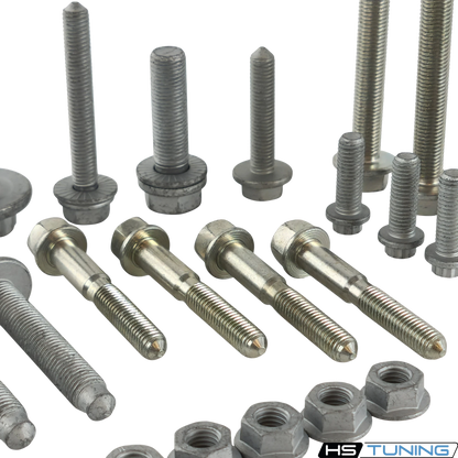 HS Tuning Genuine VW/Audi transmission hardware kit featuring various steel bolts and nuts for Golf GTI and R models