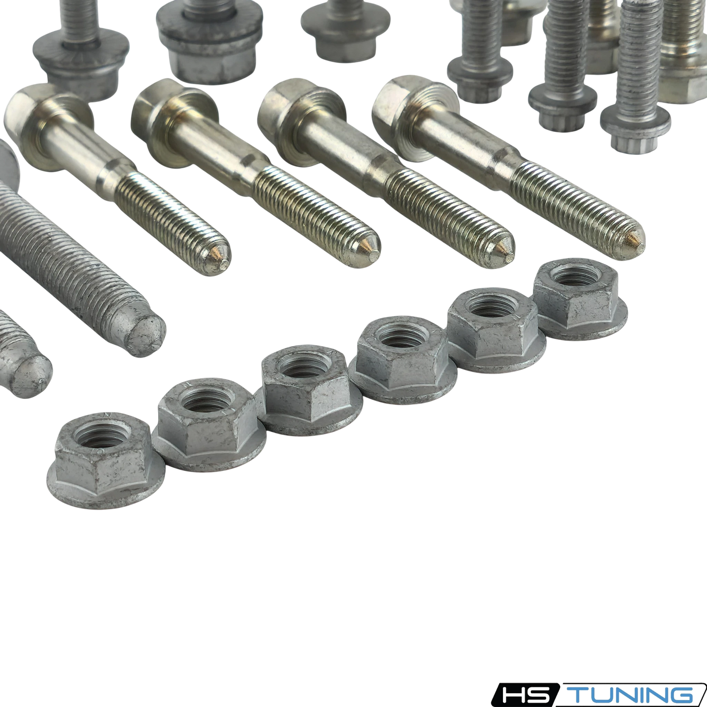 HS Tuning Genuine VW/Audi transmission hardware kit featuring various steel bolts and nuts for Golf GTI and R models
