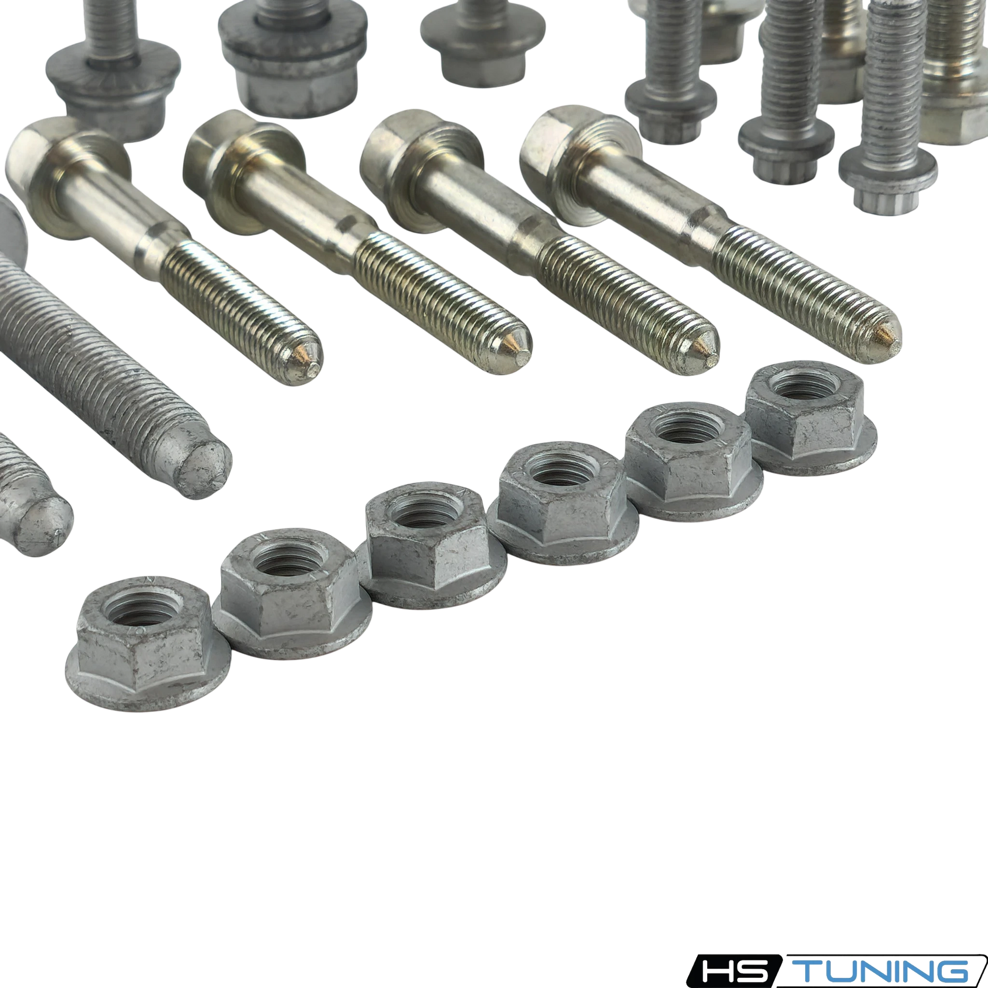 HS Tuning Genuine VW/Audi transmission hardware kit featuring various steel bolts and nuts for Golf GTI and R models