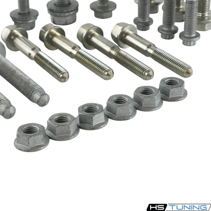 HS Tuning Genuine VW/Audi transmission hardware kit featuring various steel bolts and nuts for Golf GTI and R models