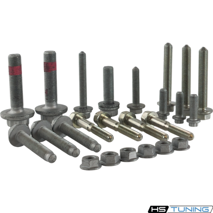 HS Tuning Genuine VW/Audi transmission hardware kit featuring various steel bolts and nuts for Golf GTI and R Mk7-8