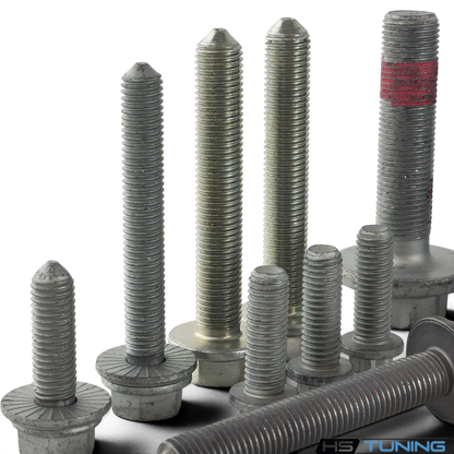 HS Tuning Genuine VW/Audi transmission hardware kit featuring various factory-spec steel bolts for MK5 and MK6 models.