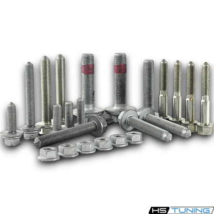 HS Tuning Genuine VW/Audi transmission hardware kit featuring various factory-spec bolts and nuts for MK5 and MK6 models