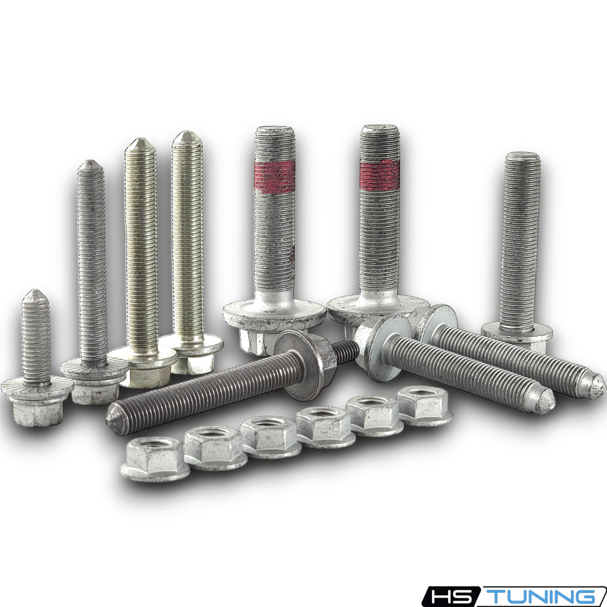 HS Tuning Genuine VW/Audi transmission hardware kit featuring various OEM bolts and nuts for MK5 and MK6 platforms.