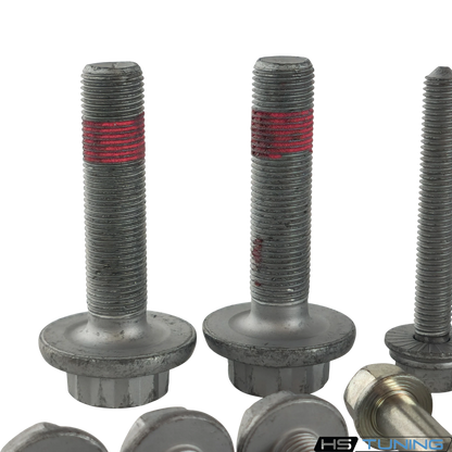 HS Tuning Genuine VW/Audi transmission hardware kit featuring steel torque-to-yield bolts with red thread locker