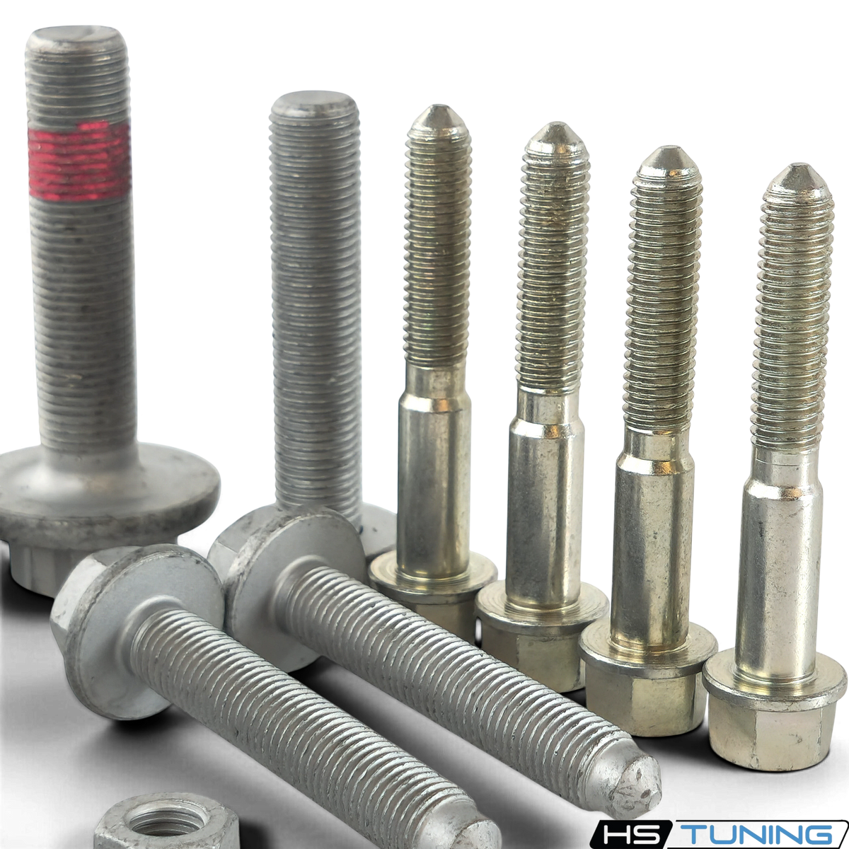 HS Tuning Genuine VW/Audi transmission hardware kit featuring various steel bolts with thread-locking compound