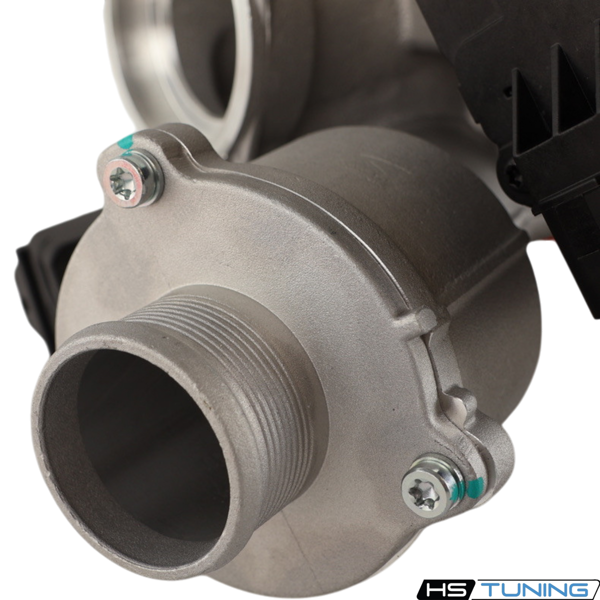 HS Tuning automotive water pump housing with threaded inlet and metal casing